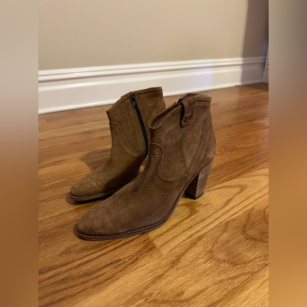 Nylon, Handmade in Italy Brown Suede Bootie Heels